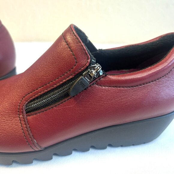Munro Wedge Sz 7 Burgundy Leather Round Toe Walking Slip On Side Zipper - Picture 8 of 8